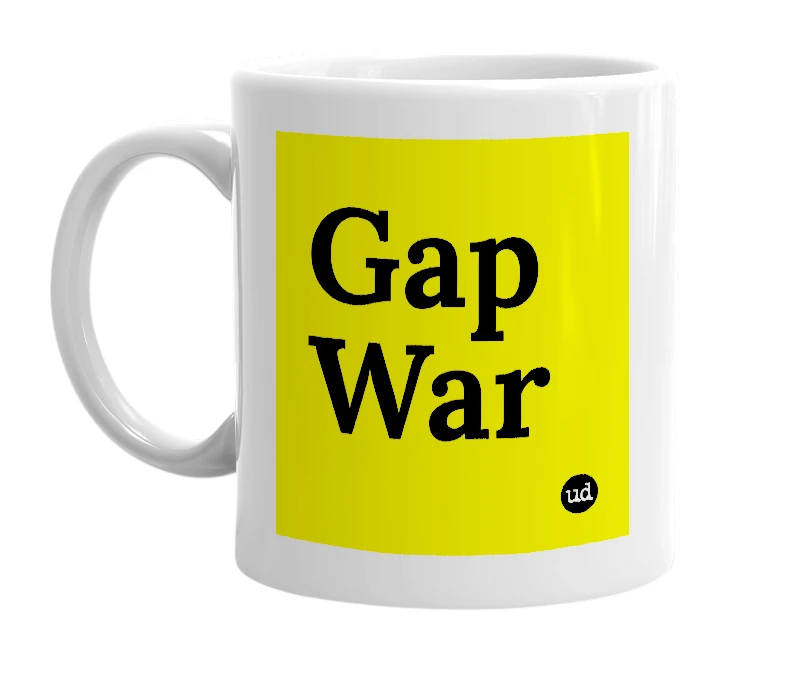 White mug with 'Gap War' in bold black letters