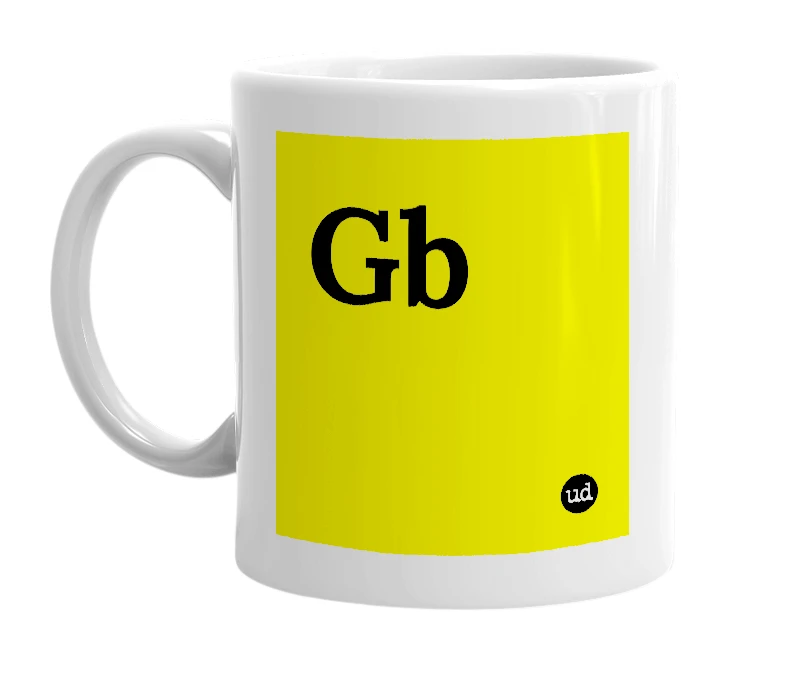 White mug with 'Gb' in bold black letters