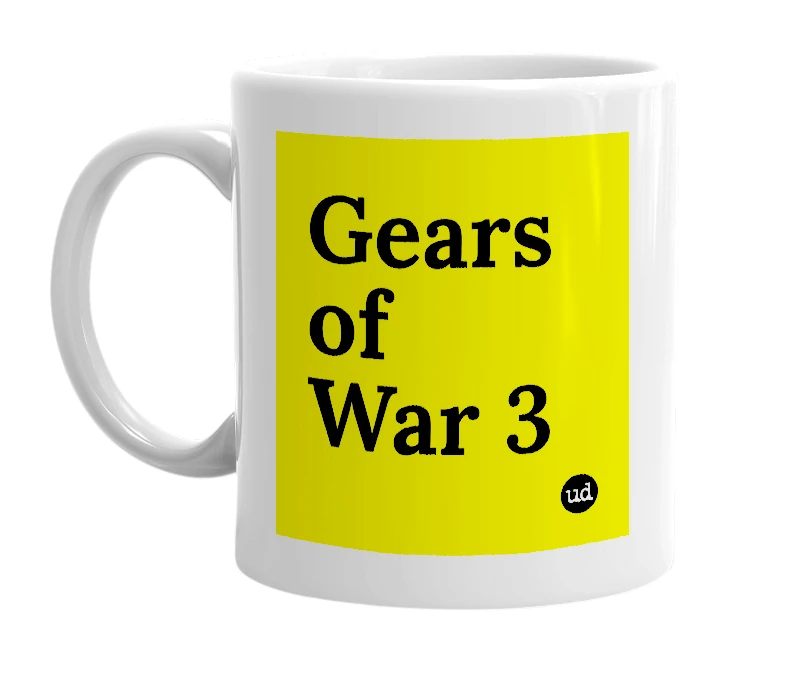 White mug with 'Gears of War 3' in bold black letters