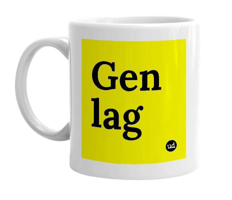 White mug with 'Gen lag' in bold black letters