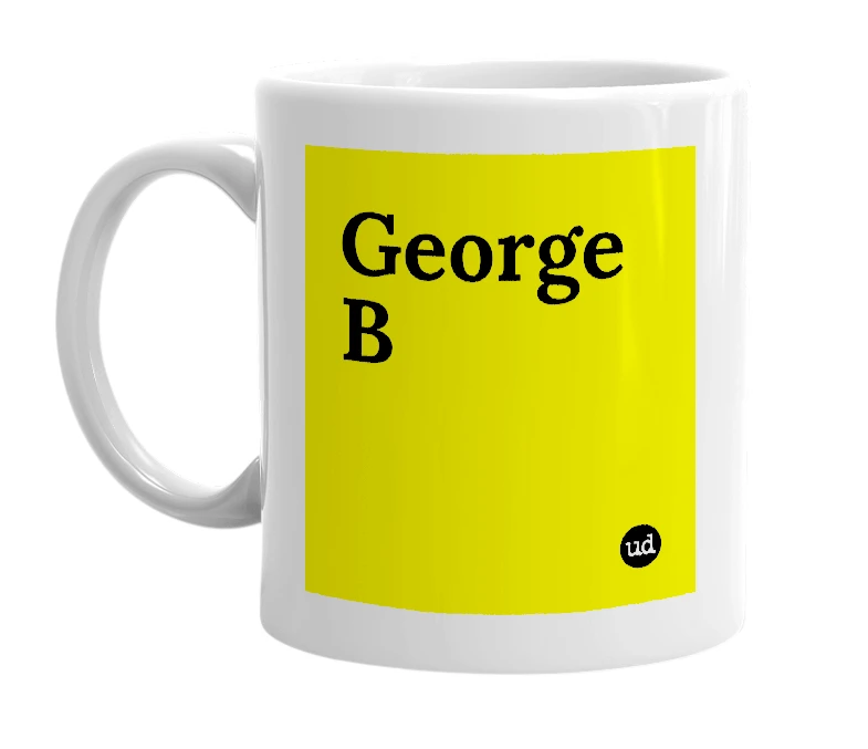 White mug with 'George B' in bold black letters