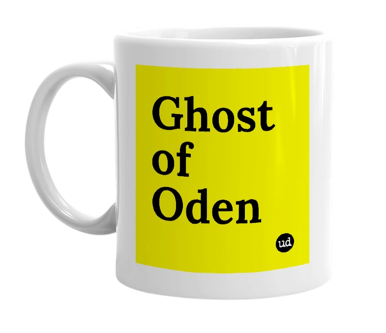 White mug with 'Ghost of Oden' in bold black letters