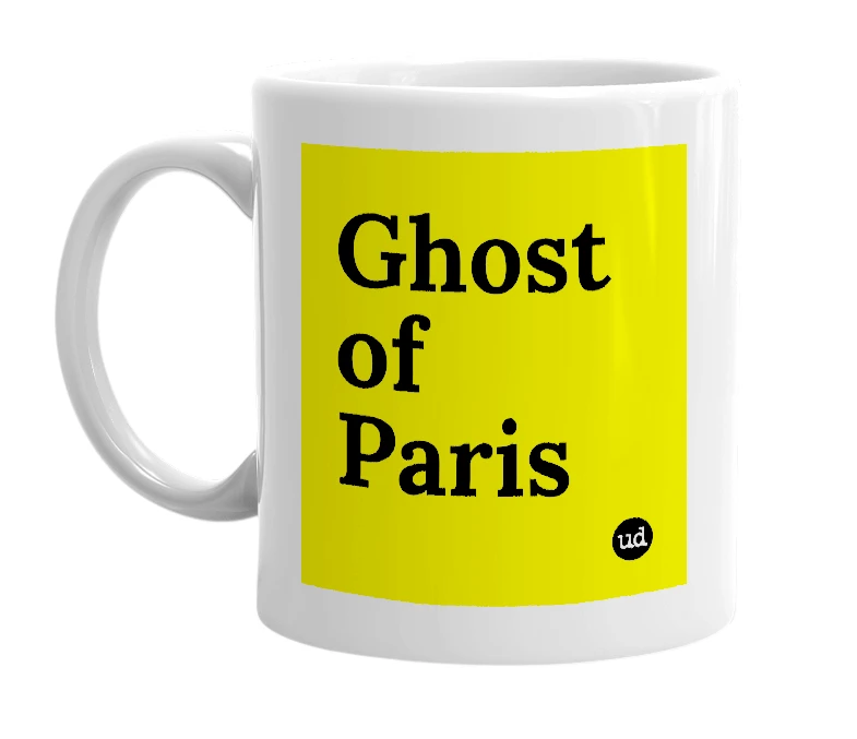 White mug with 'Ghost of Paris' in bold black letters