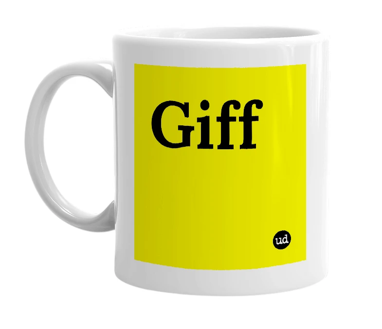White mug with 'Giff' in bold black letters