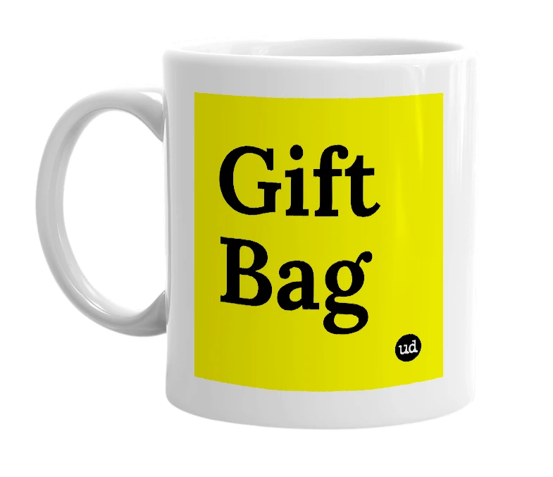 White mug with 'Gift Bag' in bold black letters