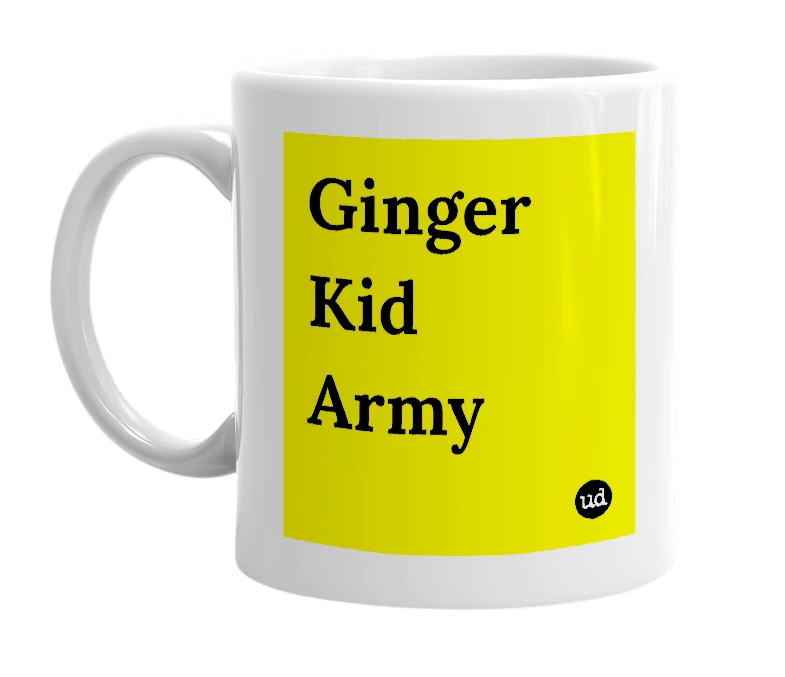 White mug with 'Ginger Kid Army' in bold black letters