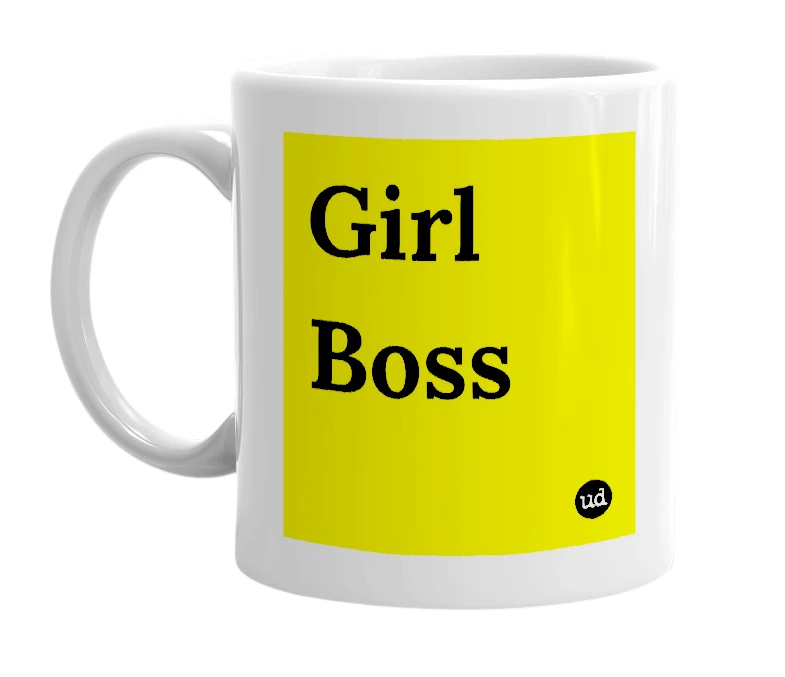 White mug with 'Girl Boss' in bold black letters