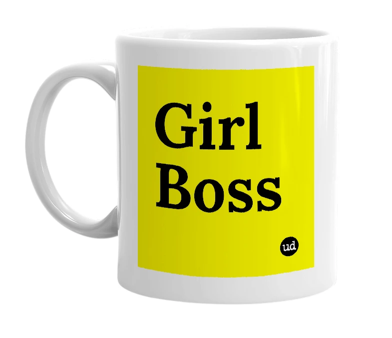 White mug with 'Girl Boss' in bold black letters