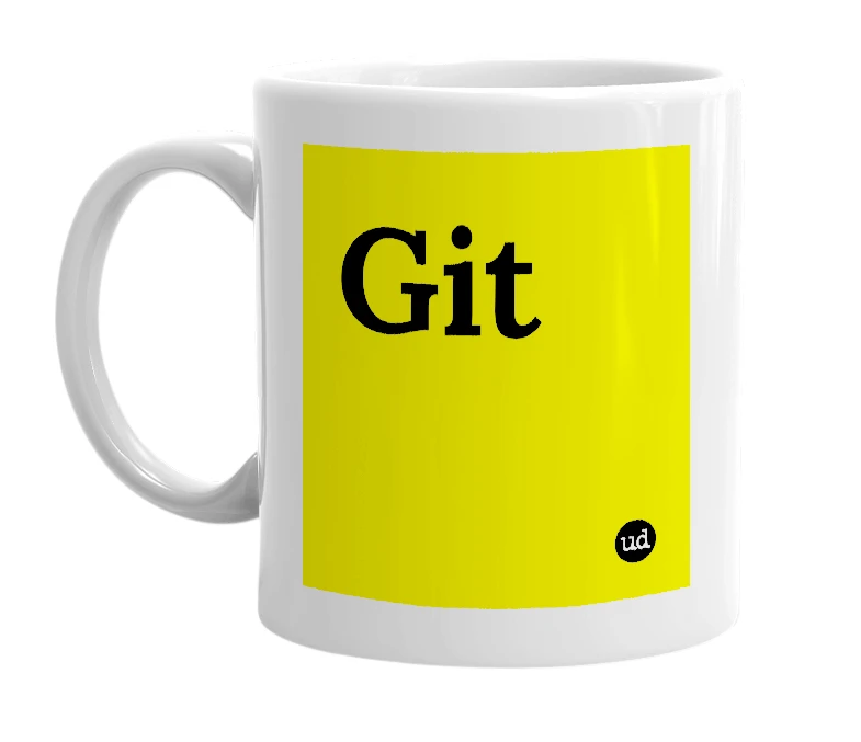 White mug with 'Git' in bold black letters