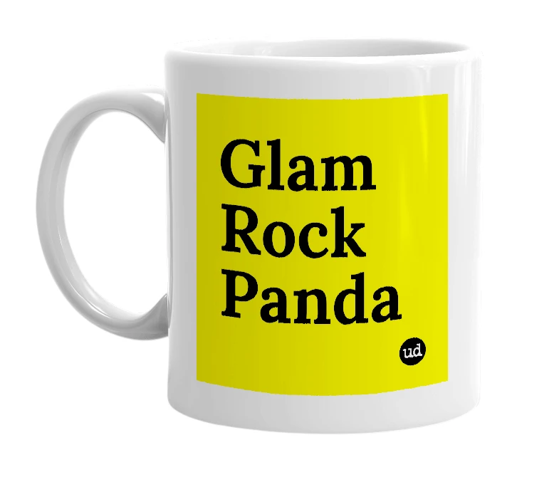 White mug with 'Glam Rock Panda' in bold black letters