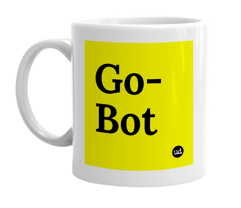 White mug with 'Go-Bot' in bold black letters
