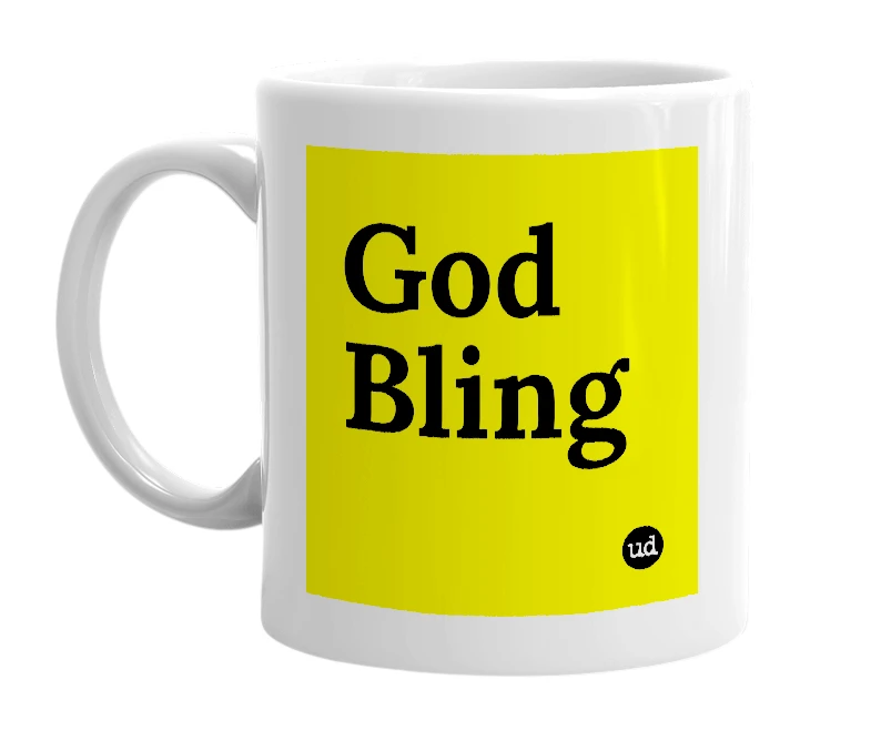 White mug with 'God Bling' in bold black letters