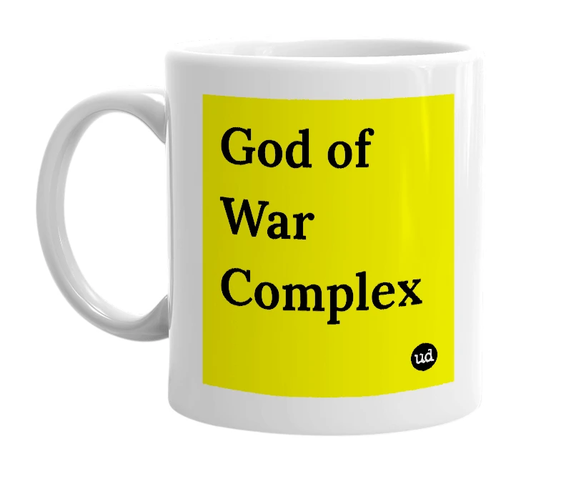 White mug with 'God of War Complex' in bold black letters