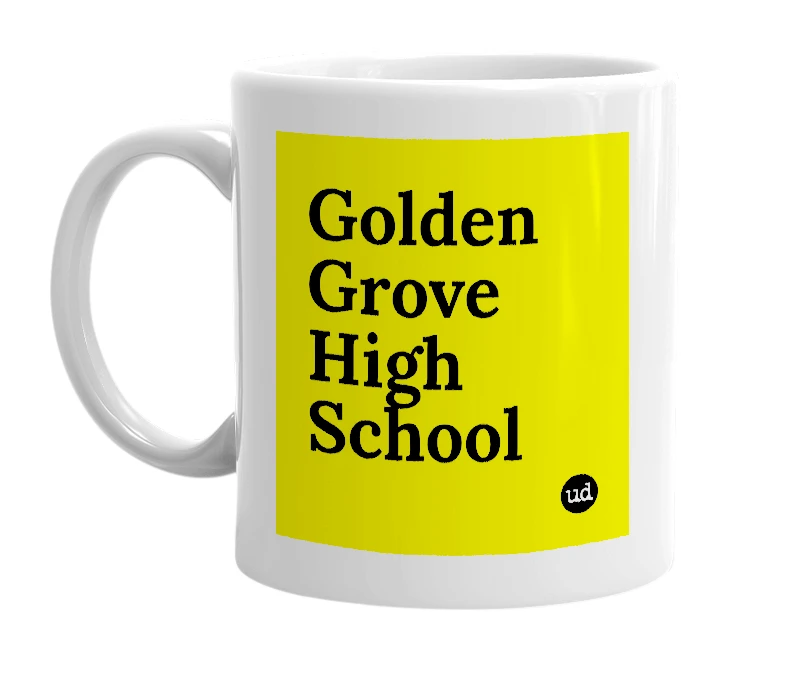 White mug with 'Golden Grove High School' in bold black letters