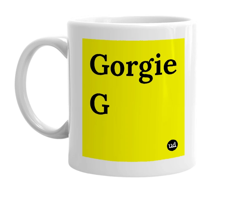White mug with 'Gorgie G' in bold black letters