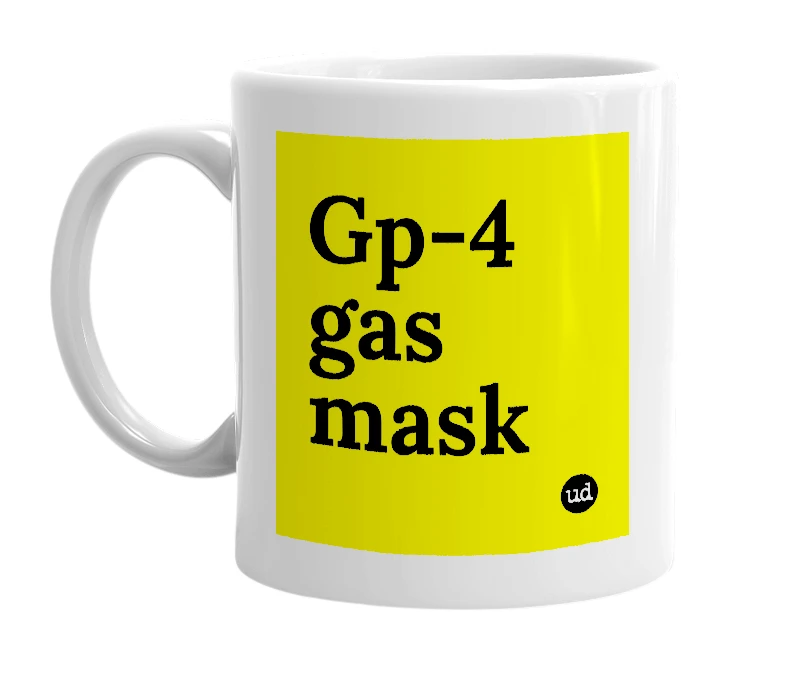 White mug with 'Gp-4 gas mask' in bold black letters
