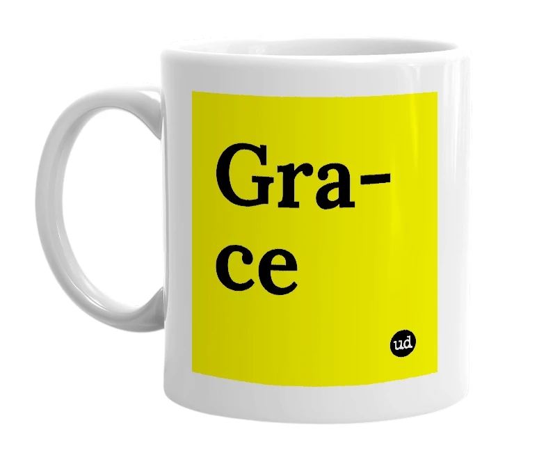White mug with 'Gra-ce' in bold black letters