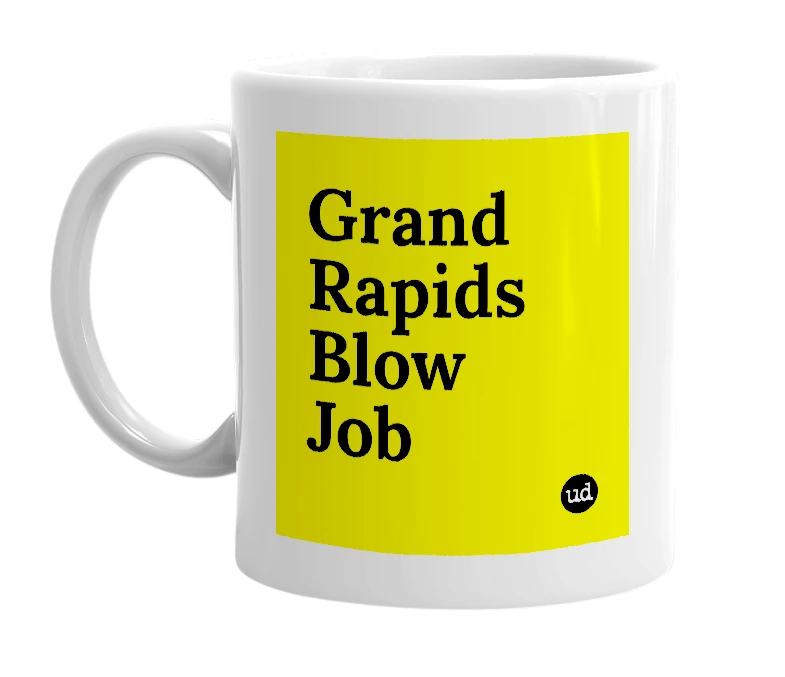 White mug with 'Grand Rapids Blow Job' in bold black letters