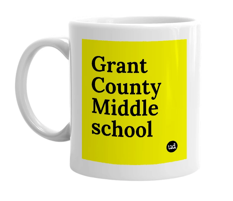 White mug with 'Grant County Middle school' in bold black letters