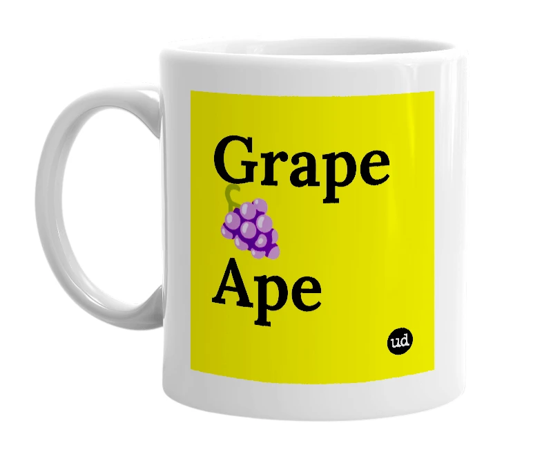 White mug with 'Grape🍇Ape' in bold black letters