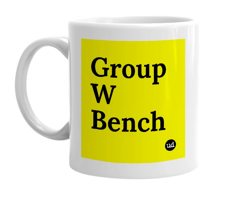 White mug with 'Group W Bench' in bold black letters