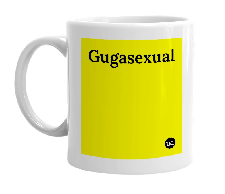 White mug with 'Gugasexual' in bold black letters