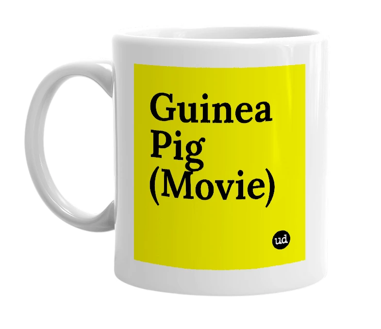 White mug with 'Guinea Pig (Movie)' in bold black letters