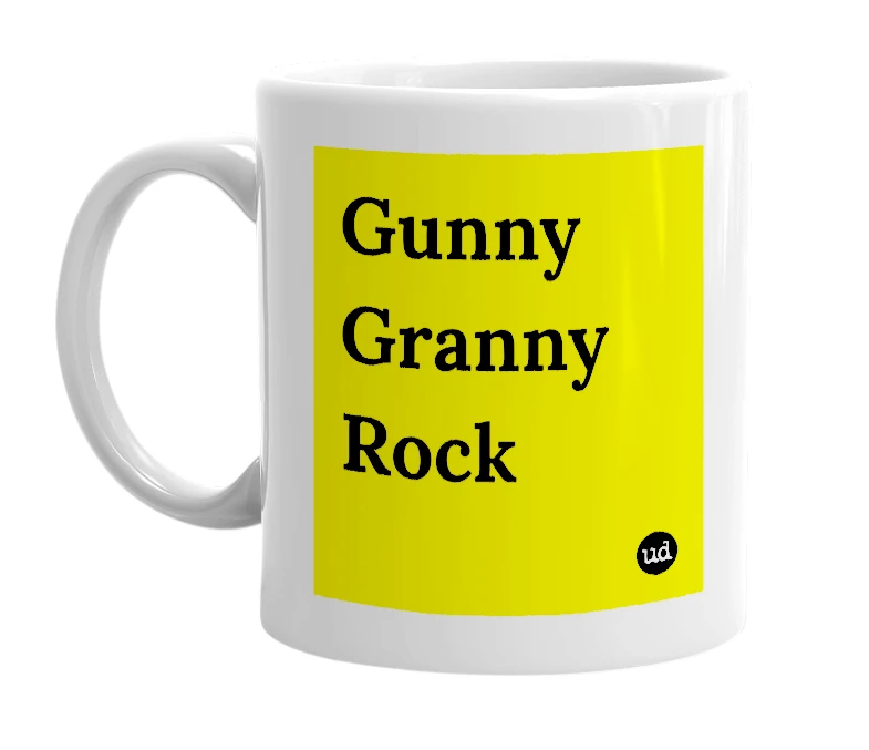 White mug with 'Gunny Granny Rock' in bold black letters