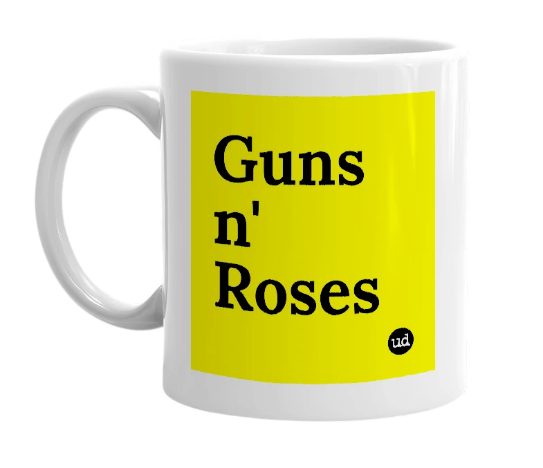 White mug with 'Guns n' Roses' in bold black letters