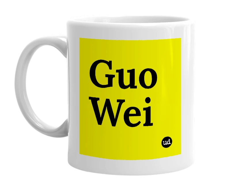 White mug with 'Guo Wei' in bold black letters