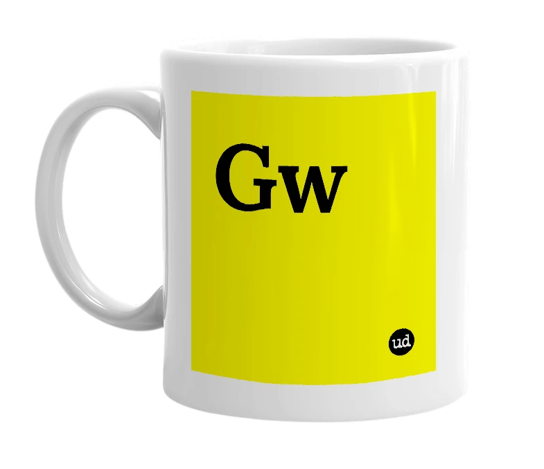 White mug with 'Gw' in bold black letters