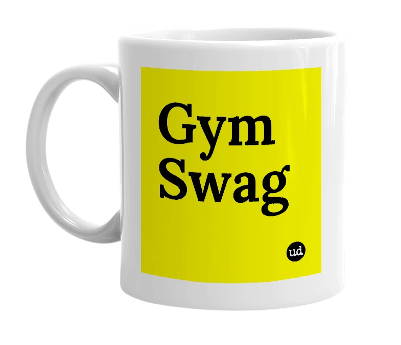 White mug with 'Gym Swag' in bold black letters
