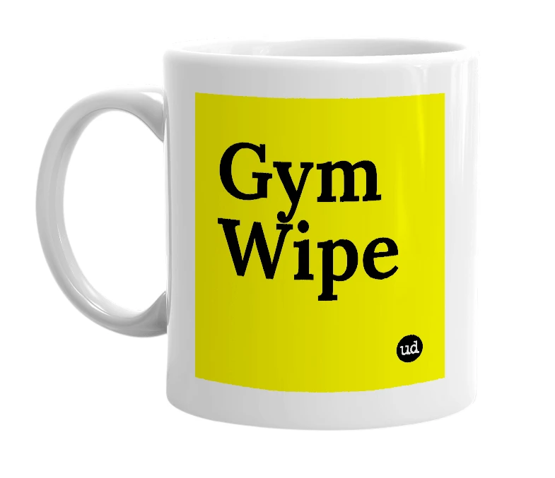 White mug with 'Gym Wipe' in bold black letters