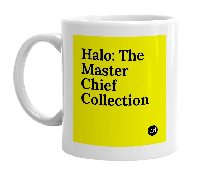 White mug with 'Halo: The Master Chief Collection' in bold black letters