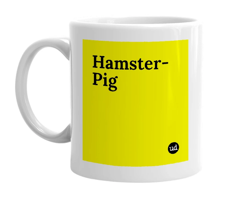 White mug with 'Hamster-Pig' in bold black letters