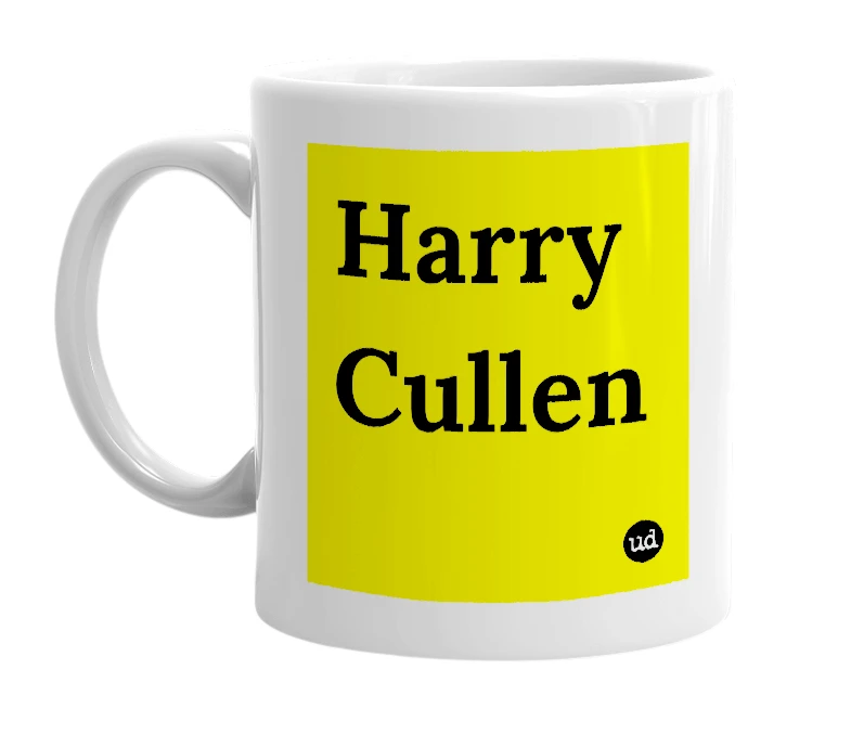 White mug with 'Harry Cullen' in bold black letters