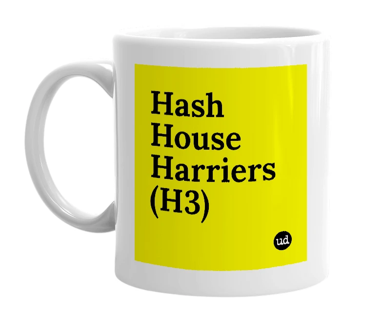 White mug with 'Hash House Harriers (H3)' in bold black letters