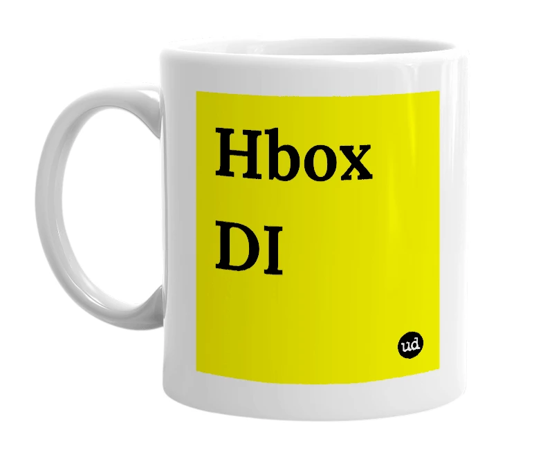 White mug with 'Hbox DI' in bold black letters