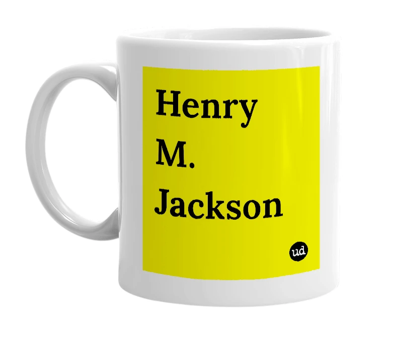 White mug with 'Henry M. Jackson' in bold black letters