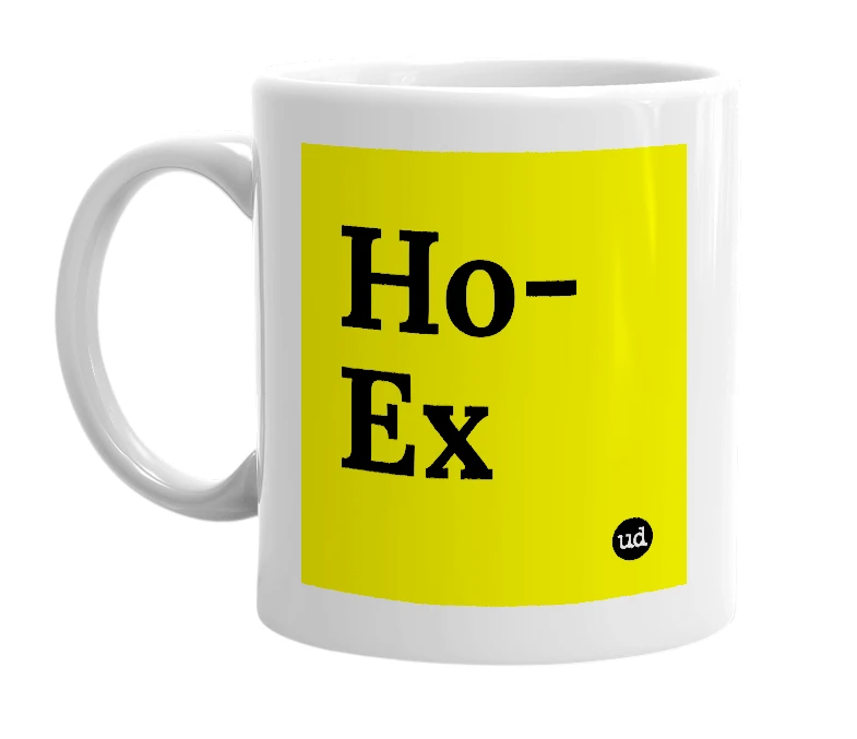 White mug with 'Ho-Ex' in bold black letters