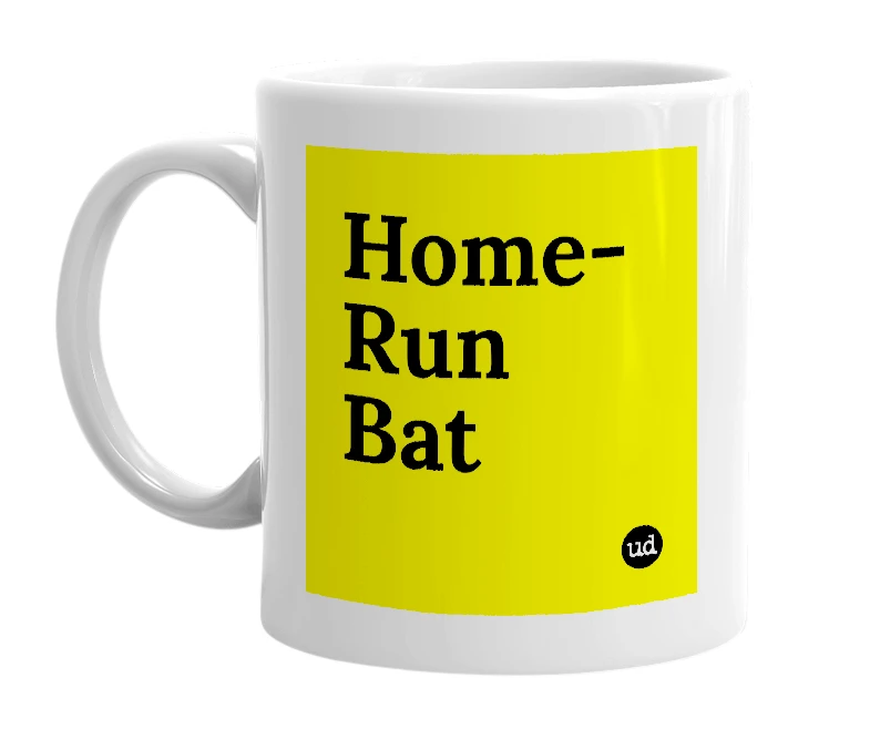 White mug with 'Home-Run Bat' in bold black letters