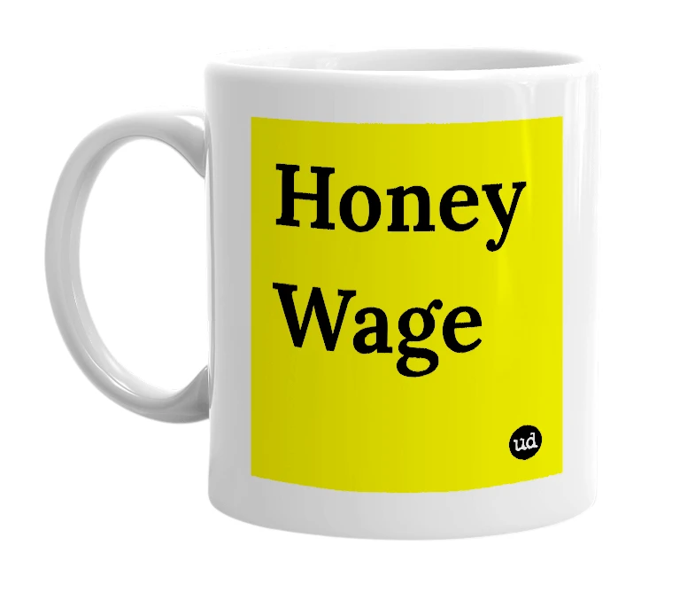 White mug with 'Honey Wage' in bold black letters