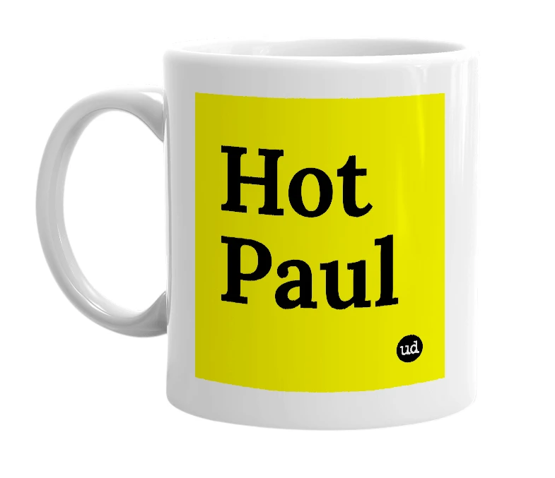 White mug with 'Hot Paul' in bold black letters