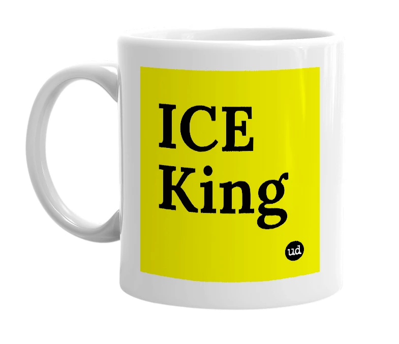 White mug with 'ICE King' in bold black letters