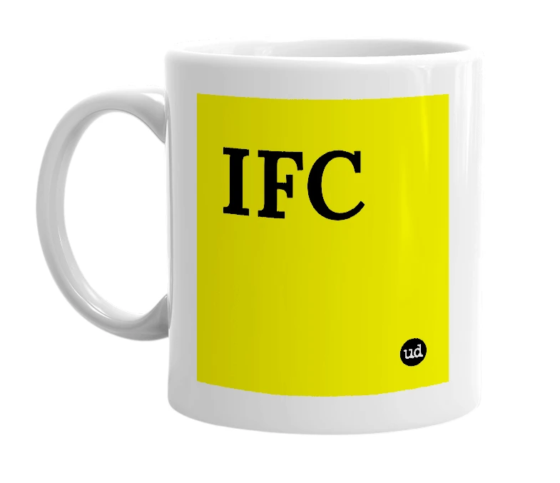 White mug with 'IFC' in bold black letters