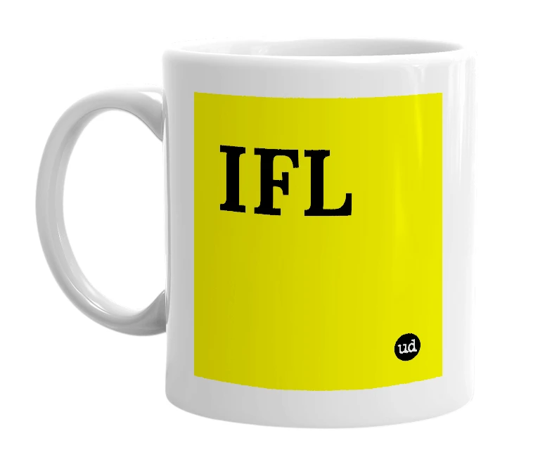 White mug with 'IFL' in bold black letters