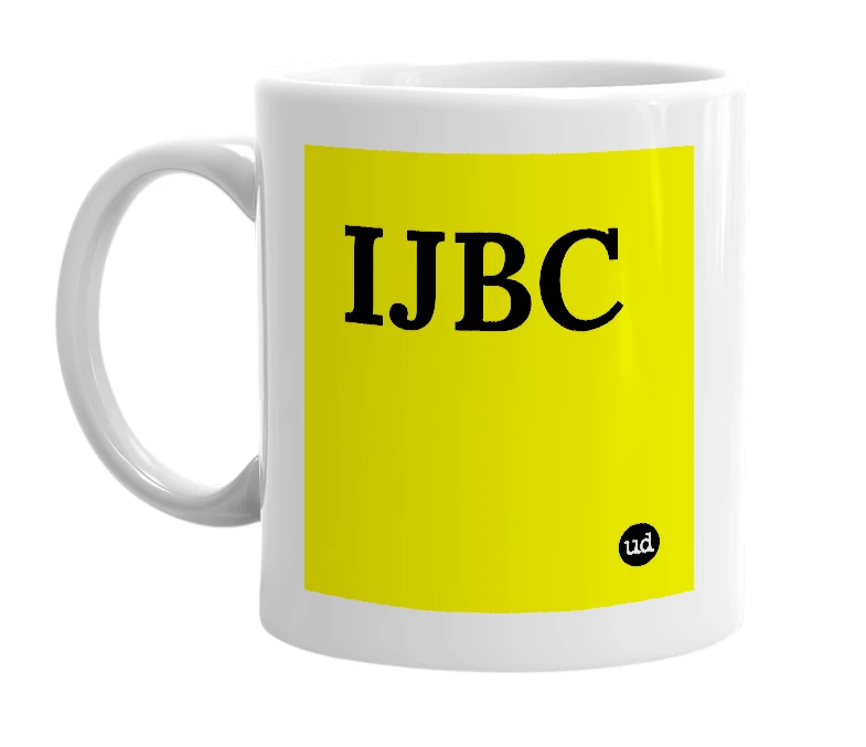 White mug with 'IJBC' in bold black letters