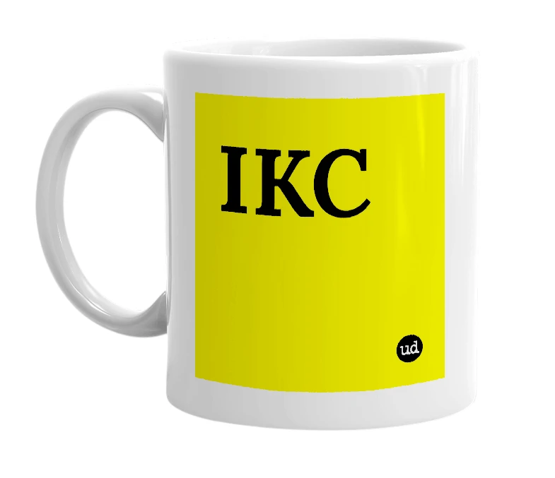White mug with 'IKC' in bold black letters
