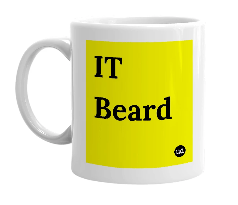 White mug with 'IT Beard' in bold black letters