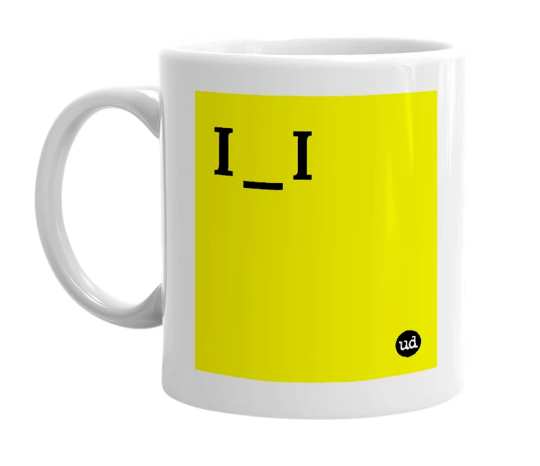 White mug with 'I_I' in bold black letters